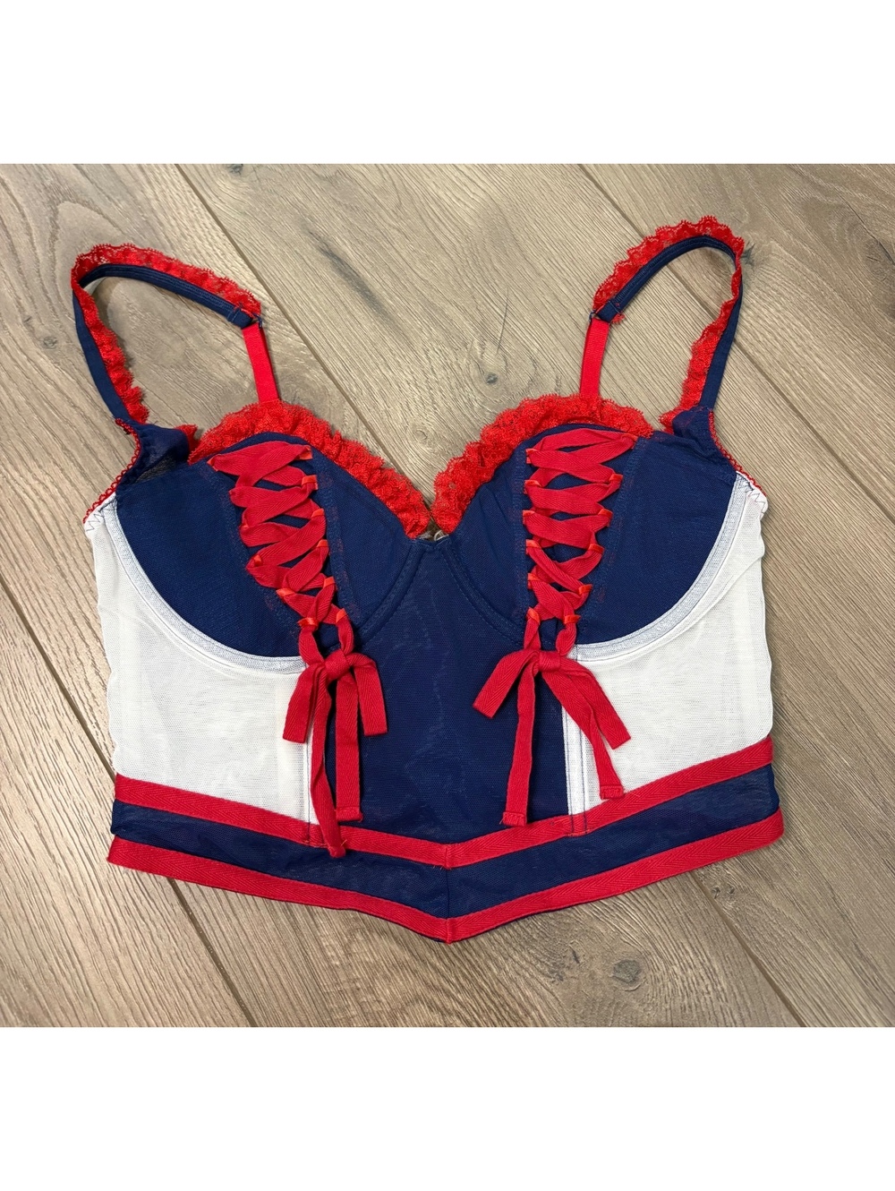 Victoria's Secret red blue and white bustier bra sexy little things nautical 36C